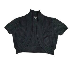 Womens Large Black Short Sleeve Open-Front Knit Cardigan Shrug Bolero Layering